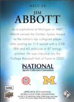 2013 Upper Deck National Convention #NSCC-20 Jim Abbott Back