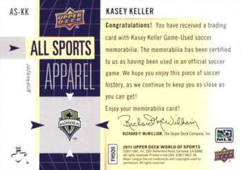 2011 Upper Deck World of Sports - All Sports Apparel #AS-KK Kasey Keller Back