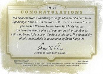 2012 Sportkings Series E - Single Memorabilia Jersey Silver #SM-01 Roberto Alomar Back