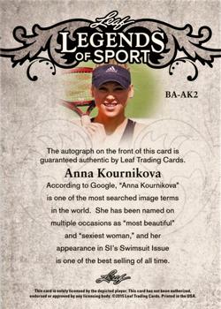 2015 Leaf Legends of Sport #BA-AK2 Anna Kournikova Back