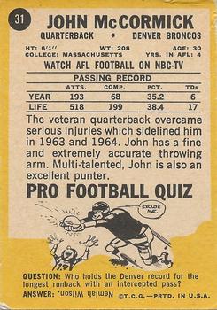 1968 Topps Milton Bradley Win-A-Card #31 John McCormick Back