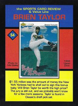 1992 The Sports Card Review & Value Line Prime Pics #54 Brien Taylor Back