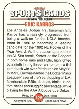 1991 Allan Kaye's Sports Cards News Magazine - Standard-Sized 1992 #128 Eric Karros Back