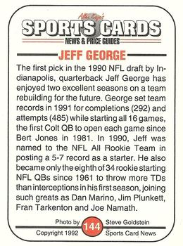 1991 Allan Kaye's Sports Cards News Magazine - Standard-Sized 1992 #144 Jeff George Back