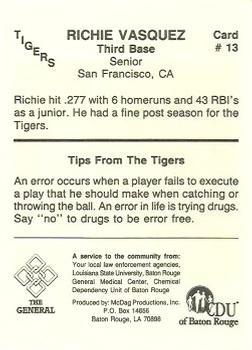 1987-88 LSU Tigers #13 Richie Vasquez Back