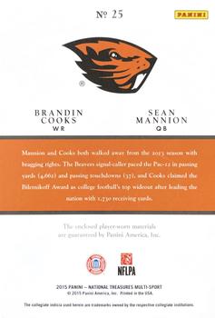 2015 Panini National Treasures Collegiate - Combo Team Materials #25 Brandin Cooks / Sean Mannion Back