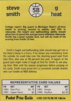 1991 SCD Sports Card Pocket Price Guide FB/BK/HK Collector #58 Steve Smith Back