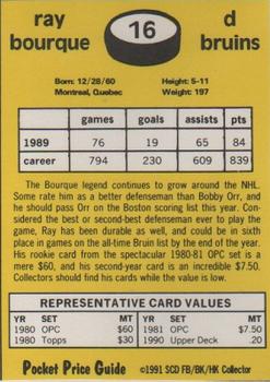 1991 SCD Sports Card Pocket Price Guide FB/BK/HK Collector #16 Ray Bourque Back
