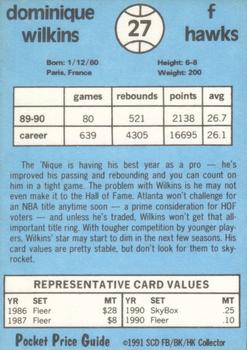 1991 SCD Sports Card Pocket Price Guide FB/BK/HK Collector #27 Dominique Wilkins Back