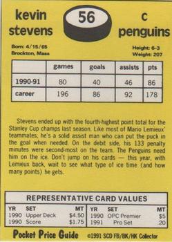 1991 SCD Sports Card Pocket Price Guide FB/BK/HK Collector #56 Kevin Stevens Back