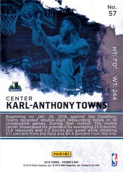 2016 Panini Father's Day #57 Karl-Anthony Towns Back