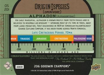 2016 Upper Deck Goodwin Champions - Origin of Species Manufactured Patches #OS201 Alphadon Back