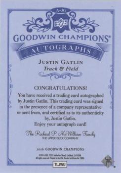 2016 Upper Deck Goodwin Champions - Autographs #A-JG Justin Gatlin Back