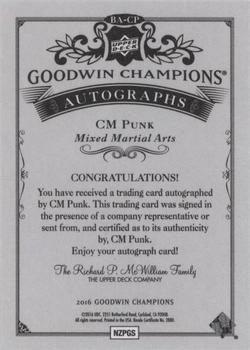 2016 Upper Deck Goodwin Champions - Black and White Autographs #BA-CP CM Punk Back