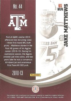 2015 Panini Texas A&M Aggies #44 Jake Matthews Back