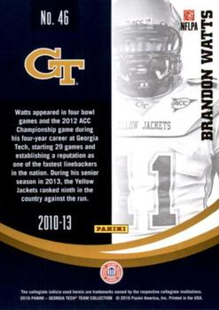 2016 Panini Georgia Tech Yellow Jackets #46 Brandon Watts Back