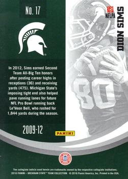 2016 Panini Michigan State Spartans #17 Dion Sims Back