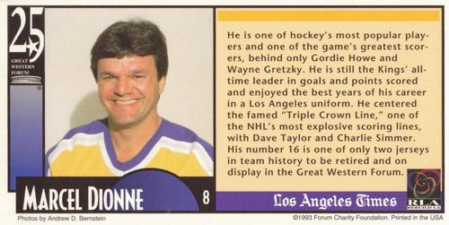 1993 Great Western Forum 25th Anniversary #8 Marcel Dionne Back