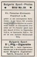 1932 Bulgaria Sport Photos #21 Tilly Fleischer [Frl. Fleischer-Eintracht Frankfurt a.M.] Back