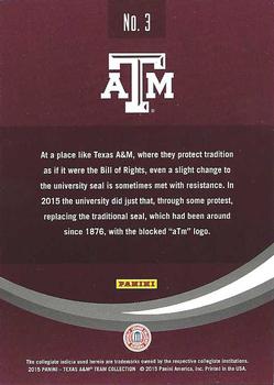 2015 Panini Texas A&M Aggies - Gold #3 University Seal Back