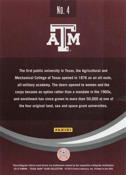 2015 Panini Texas A&M Aggies - Black #4 Texas A&M University Back