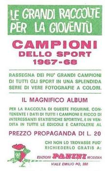 1967-68 Panini Campioni Dello Sport (Italian) #471 Duilio Loi Back