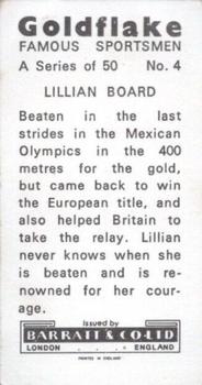 1971 Barratt & Co. Famous Sportsmen #4 Lillian Board Back