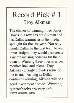 1995 Investor's Journal #NNO Troy Aikman Back