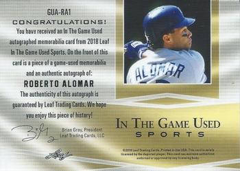 2018 Leaf In The Game Used Sports - Blue Prismatic #GUA-RA1 Roberto Alomar Back