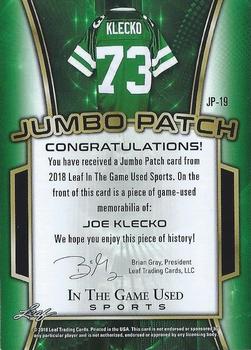 2018 Leaf In The Game Used Sports - Jumbo Patch Relics Silver Prismatic #JP-19 Joe Klecko Back
