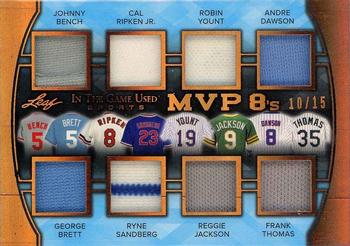 2018 Leaf In The Game Used Sports - MVP 8s Relics #MVP8-01 Johnny Bench / George Brett / Cal Ripken Jr. / Ryne Sandberg / Robin Yount / Reggie Jackson / Andre Dawson / Frank Thomas Front