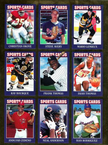 1991 Allan Kaye's Sports Cards News Magazine - Panels Standard-Sized 1992 #10 - 18 Mario Lemieux / Steve Avery / Christian Okoye / Isiah Thomas / Frank Thomas / Ray Bourque / Ivan Rodriguez / Neal Anderson / Andujar Cedeno Front