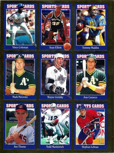 1991 Allan Kaye's Sports Cards News Magazine - Panels Standard-Sized 1992 #91 - 99 Tommy Maddox / Sean Elliott / Vince Coleman / Jose Canseco / Wayne Gretzky / Mark McGwire / Stephan LeBeau / Todd Marinovich / Jim Thome Front