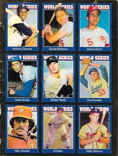 1991 Allan Kaye's Sports Cards News Magazine - Panels Standard-Sized 1992 #145 - 153 Johnny Bench / Brooks Robinson / Roberto Clemente / Don Drysdale / Mickey Mantle / Sandy Koufax / Eddie Mathews / Al Kaline / Mike Schmidt Front