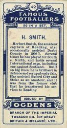 1908 Ogden's Famous Footballers #42 H. Smith Back