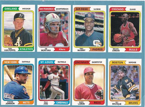 1992 SCD Sports Card Price Guide Monthly - Full Sheets #37-44 Ray Bourque / Barry Larkin / Felix Jose / Howard Johnson / Michael Jordan / Fred McGriff / Joe Montana / Todd Van Poppel Front