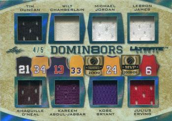 2019 Leaf Ultimate Sports - Ultimate Domin8ors Relics Platinum #UD8-02 Tim Duncan / Shaquille O'Neal / Wilt Chamberlain / Kareem Abdul-Jabbar / Michael Jordan / Kobe Bryant / LeBron James / Julius Erving Front