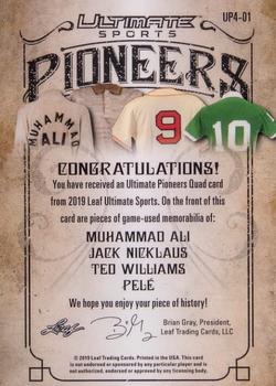 2019 Leaf Ultimate Sports - Ultimate Pioneers 4 Relics Purple #UP4-01 Muhammad Ali / Jack Nicklaus / Ted Williams / Pelé Back