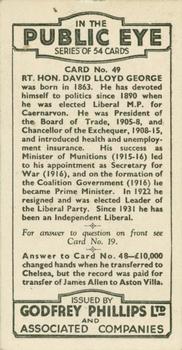 1935 Godfrey Phillips In The Public Eye #49 David Lloyd George Back