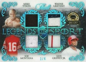 2018-19 Leaf Pearl - Legends of Sport 4 Relics - Platinum #LS4-05 Mike Tyson / Wayne Gretzky / Joe Montana / Ken Griffey Jr. Front