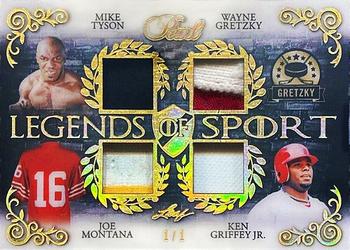 2018-19 Leaf Pearl - Legends of Sport 4 Relics - Gold #LS4-05 Mike Tyson / Wayne Gretzky / Joe Montana / Ken Griffey Jr. Front