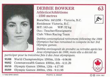 1992 Erin Maxx Summer Olympics Hopefuls #63 Debbie Bowker Back