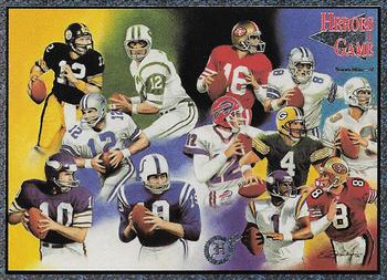 1993-97 Heroes of the Game - Platinum #47 Joe Montana / Troy Aikman / Dan Marino / Jim Kelly / Brett Favre / Warren Moon / Steve Young Front