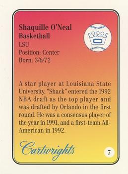 1992 Cartwrights Players Choice #7 Shaquille O'Neal Back