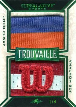 2020 Leaf Superlative Sports - Trouvaille 2 Jumbo Relics Emerald #T-07 John Elway / Joe Montana Front