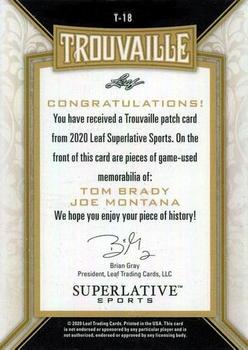 2020 Leaf Superlative Sports - Trouvaille 2 Jumbo Relics Purple #T-18 Tom Brady / Joe Montana Back