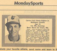 1985 Wichita Eagle-Beacon Clip & Save #NNO Cal Ripken, Jr. Front