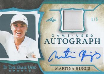 2020 Leaf In The Game Used Sports - In The Game Used Autographs Platinum Blue Spectrum Foil #GUA-MH1 Martina Hingis Front