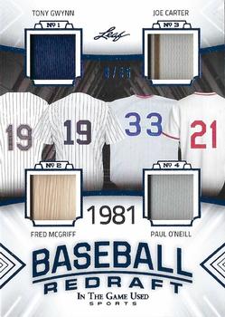 2020 Leaf In The Game Used Sports - Baseball Redraft Relics Navy Blue Foil #BBR-07 Tony Gwynn / Fred McGriff / Joe Carter / Paul O'Neill Front