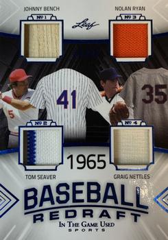 2020 Leaf In The Game Used Sports - Baseball Redraft Relics Navy Blue Foil #BBR-13 Johnny Bench / Tom Seaver / Nolan Ryan / Graig Nettles Front